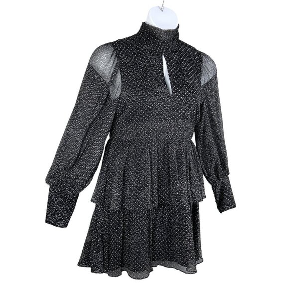 Caballero M 100% Silk Tiered Speckled Long Sleeve Dress Keyhole Turtle Neckline - Picture 1 of 16